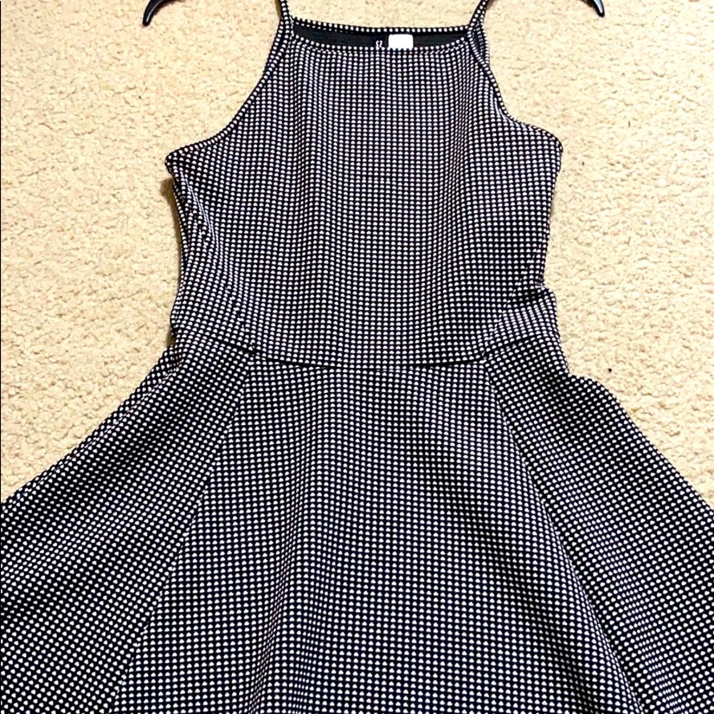 Black and white fit and flare dress